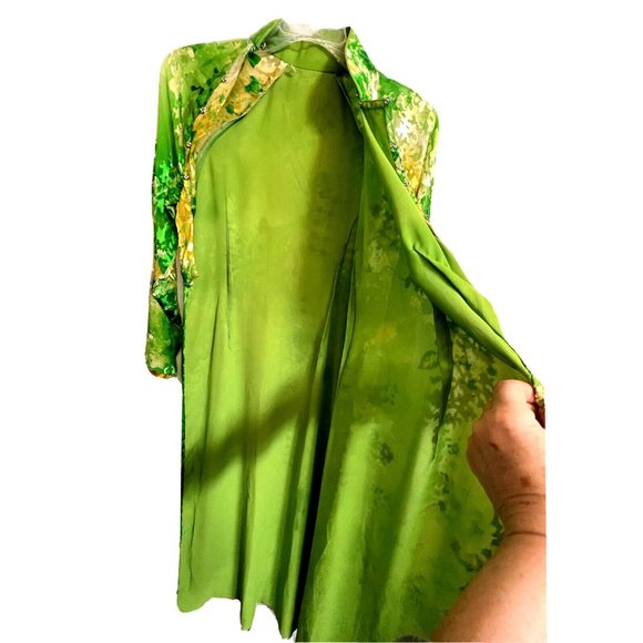 Asian Chinese Sequined Sheer Floral Long Maxi Cocktail Dress Size S - Picture 11 of 16